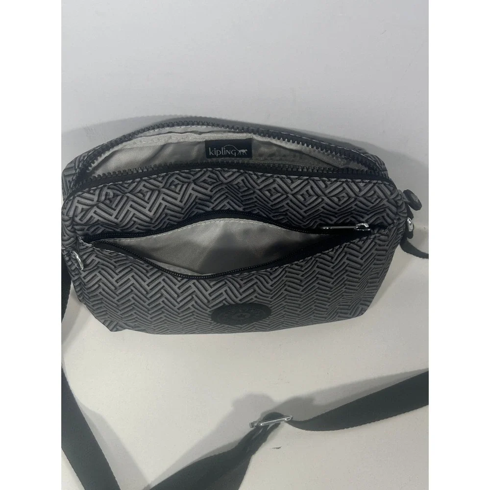 Kipling Grey Black Herringbone Crossbody Bag Adjustable Strap KI9338-R9D